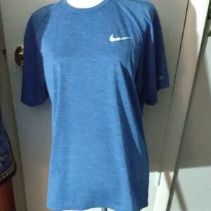 Nike Swim Large Dri-Fit Blue Rashguard Short Sleeve T-Shirt UPF 40+